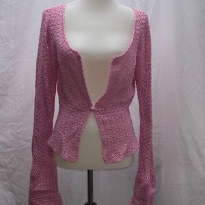 Lilly Pulitzer Crochet/Lace boho Hibiscus pink sweater cardigan S